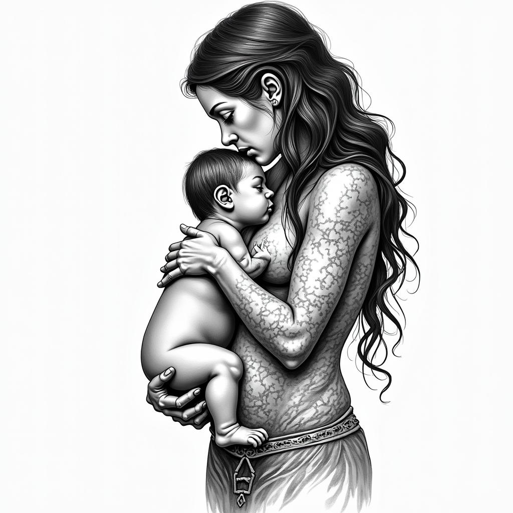 Birth, Mother Earth, photography, doulain new school tattoo, pop culture, modern, detailed tattoo, illustrative - Variation 4