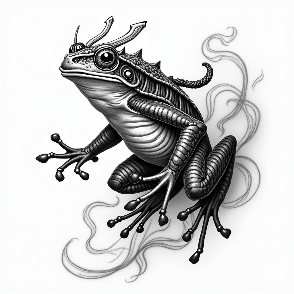 Samurai frogin japanese style tattoo, detailed tattoo, traditional japanese culture tattoo, mythology, 8k