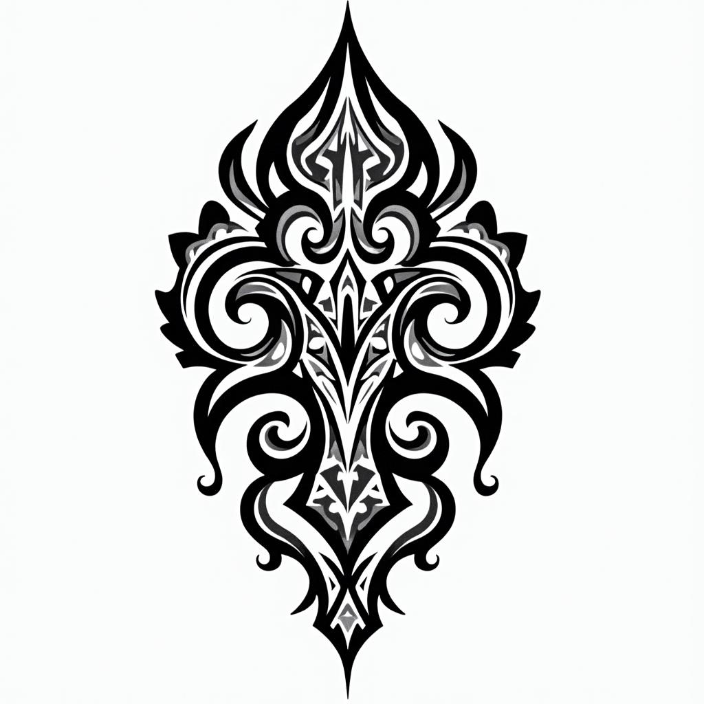 Santoshain tribal tattoo style, featuring bold and black geometric shapes, curved lines, intertwine and flow seamlessly, creating a powerful and symbolic design, polynesian and maori styles - Variation 4