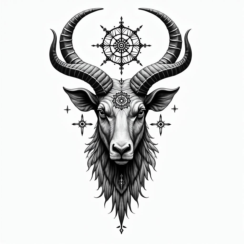 Taurus and spiritual in geometric style tattoo, blending hexagons, mandala-inspired patterns, symmetrical and fractal design, clean lines, sharp angles - Variation 4