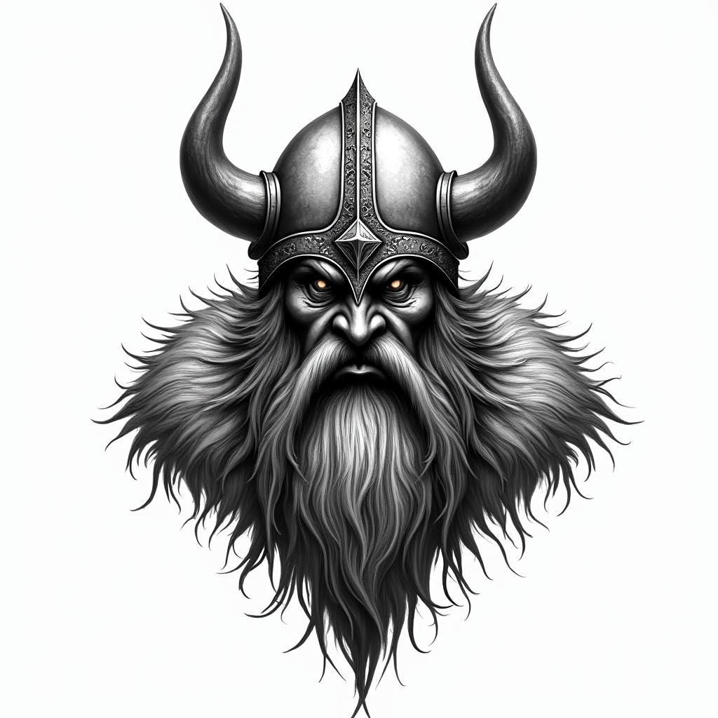 Fierce Viking with intricate helmet designhigly detailed tattoo - Variation 7