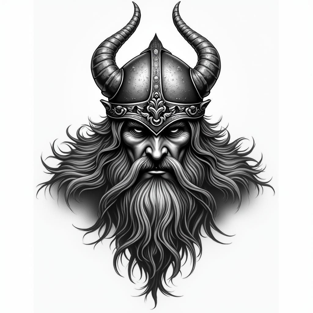 Fierce Viking with intricate helmet designhigly detailed tattoo - Variation 6