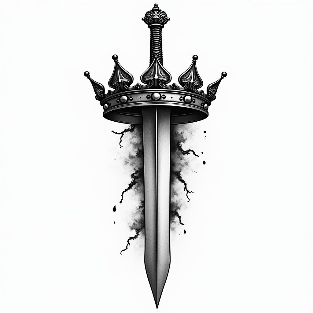An crown whit a sword true ithigly detailed tattoo - Variation 8