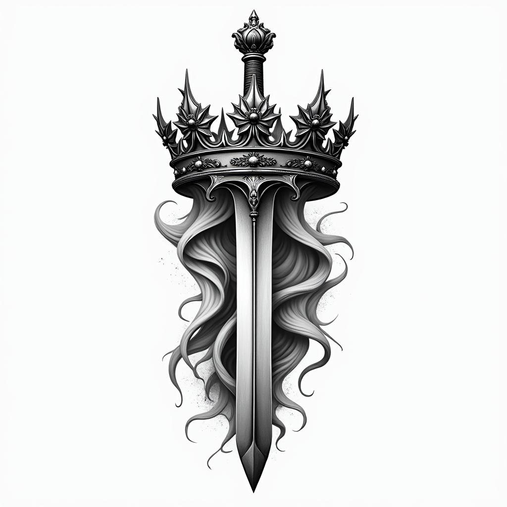 An crown whit a sword true ithigly detailed tattoo - Variation 5