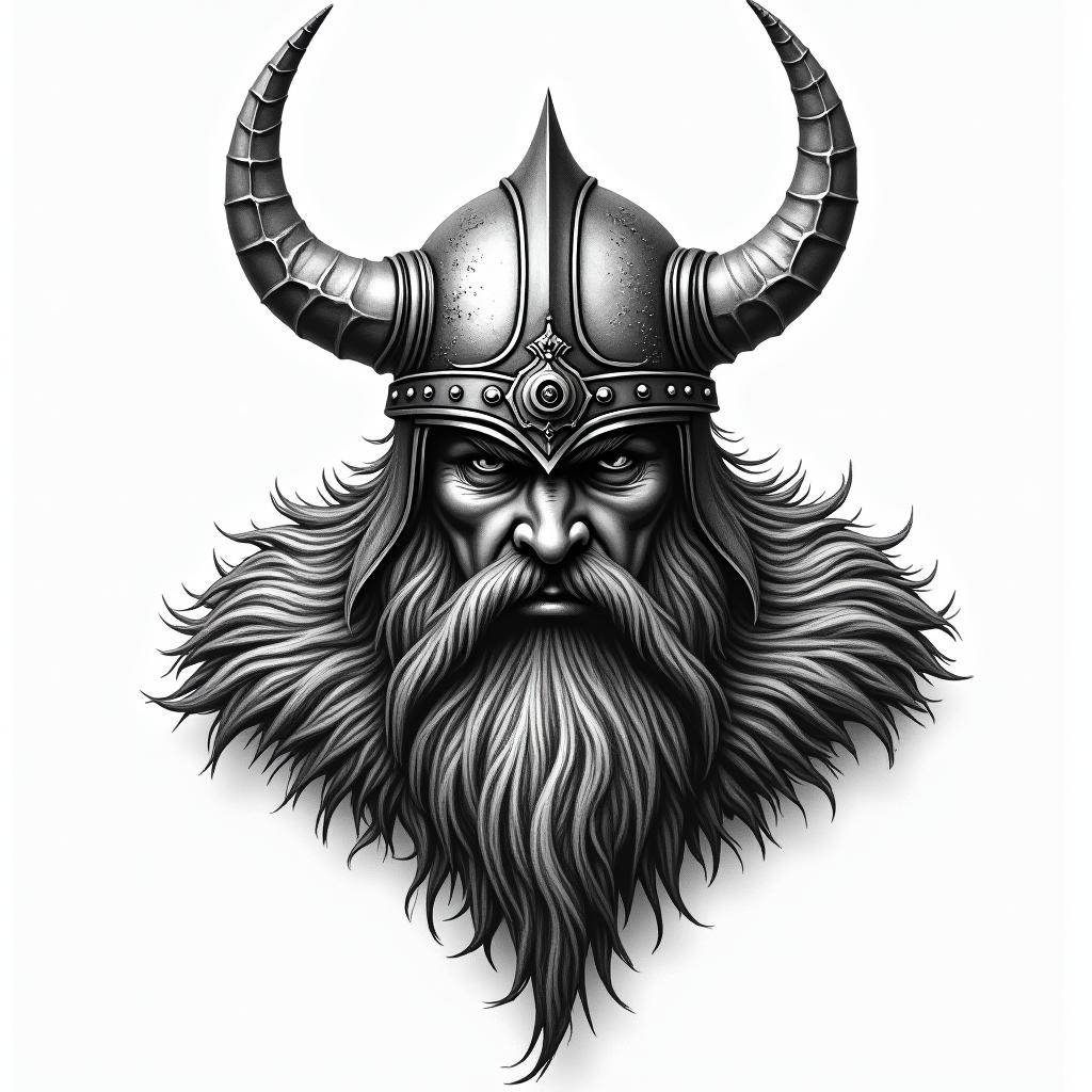 Fierce Viking with intricate helmet designhigly detailed tattoo - Variation 1