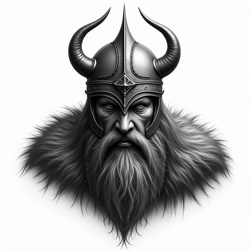 Fierce Viking with intricate helmet designhigly detailed tattoo - Variation 4