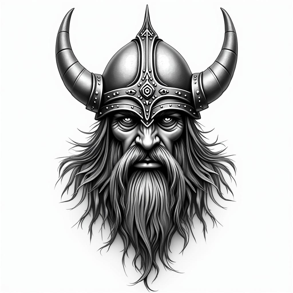 Fierce Viking with intricate helmet designhigly detailed tattoo - Variation 2