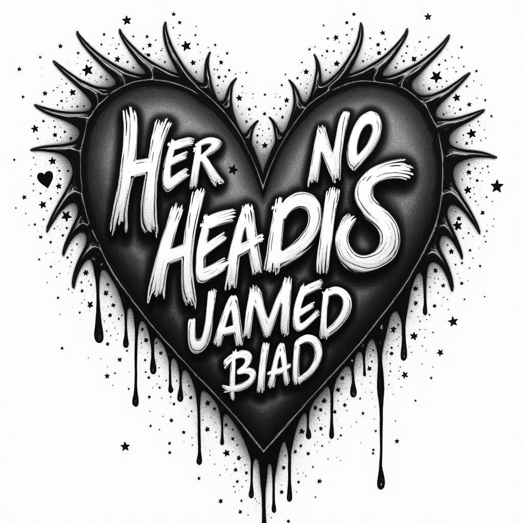 The heart mixed with many beliefs, emotions and feelings in a sea of madnessin graffiti style tattoo, featuring bold and dynamic street art elements, spray-paint texture with exaggerated lines and expressive, chaotic brushstrokes, intricate lettering incorporated with graffiti tags, symbols like hearts, stars, and wings