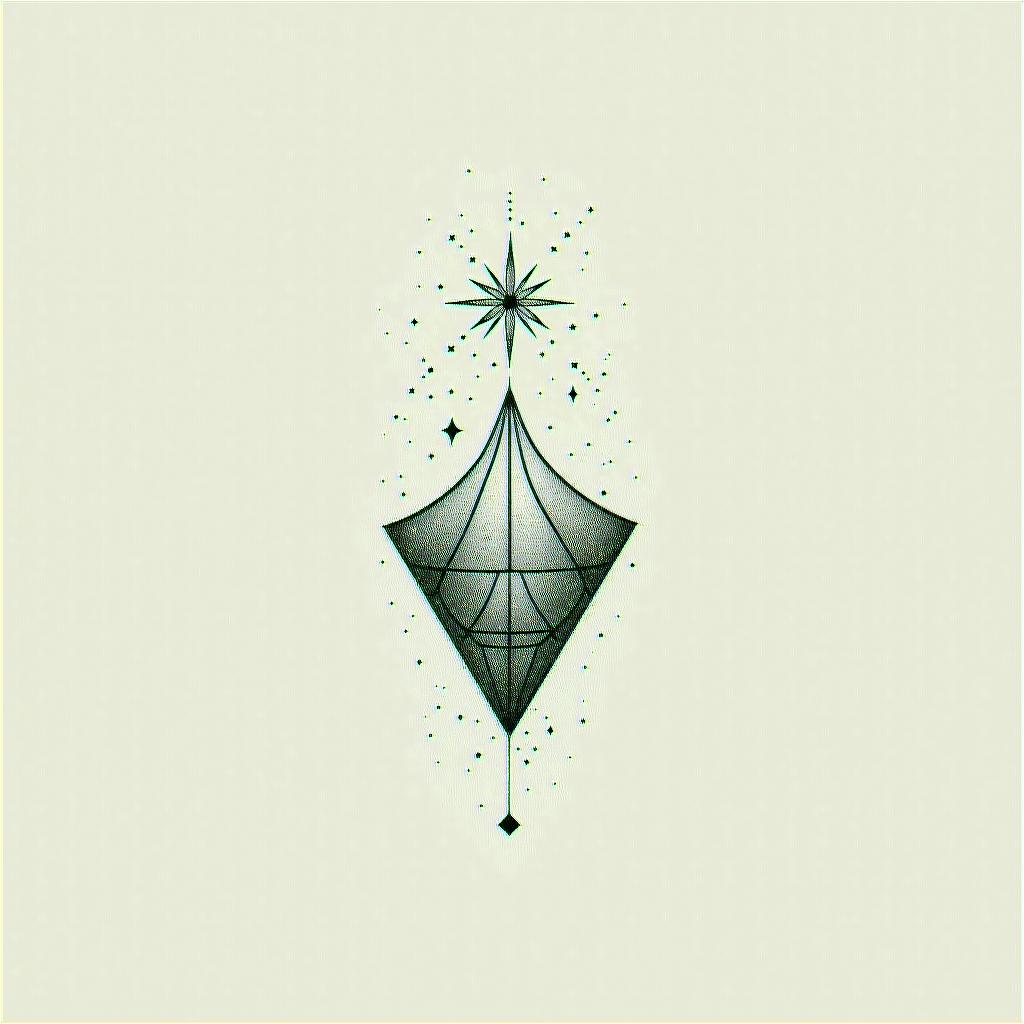 Mountain water star sparkles geometricin minimalist style tattoo, featuring simple shapes and fine lines, with minimal shading and details, tiny triangles, creating a sense of balance and harmony - Variation 4