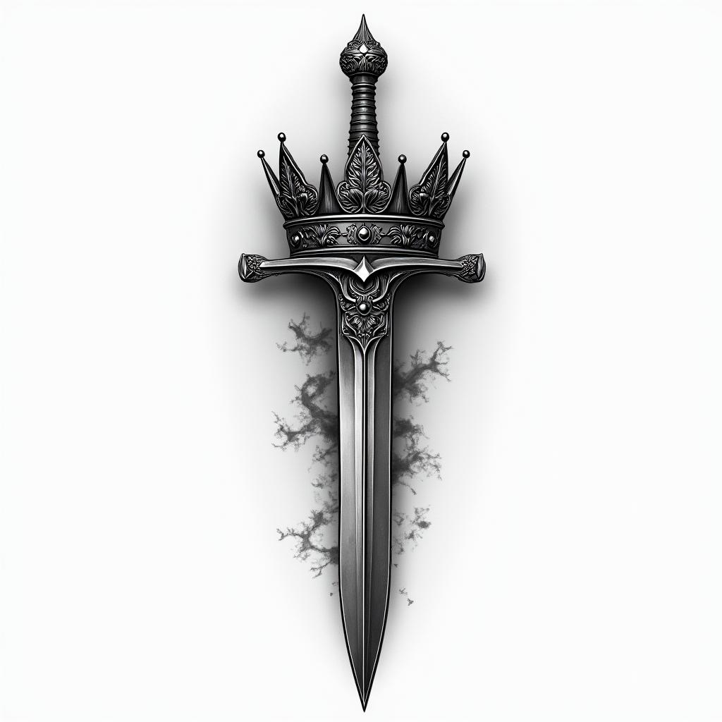 An crown whit a sword true ithigly detailed tattoo