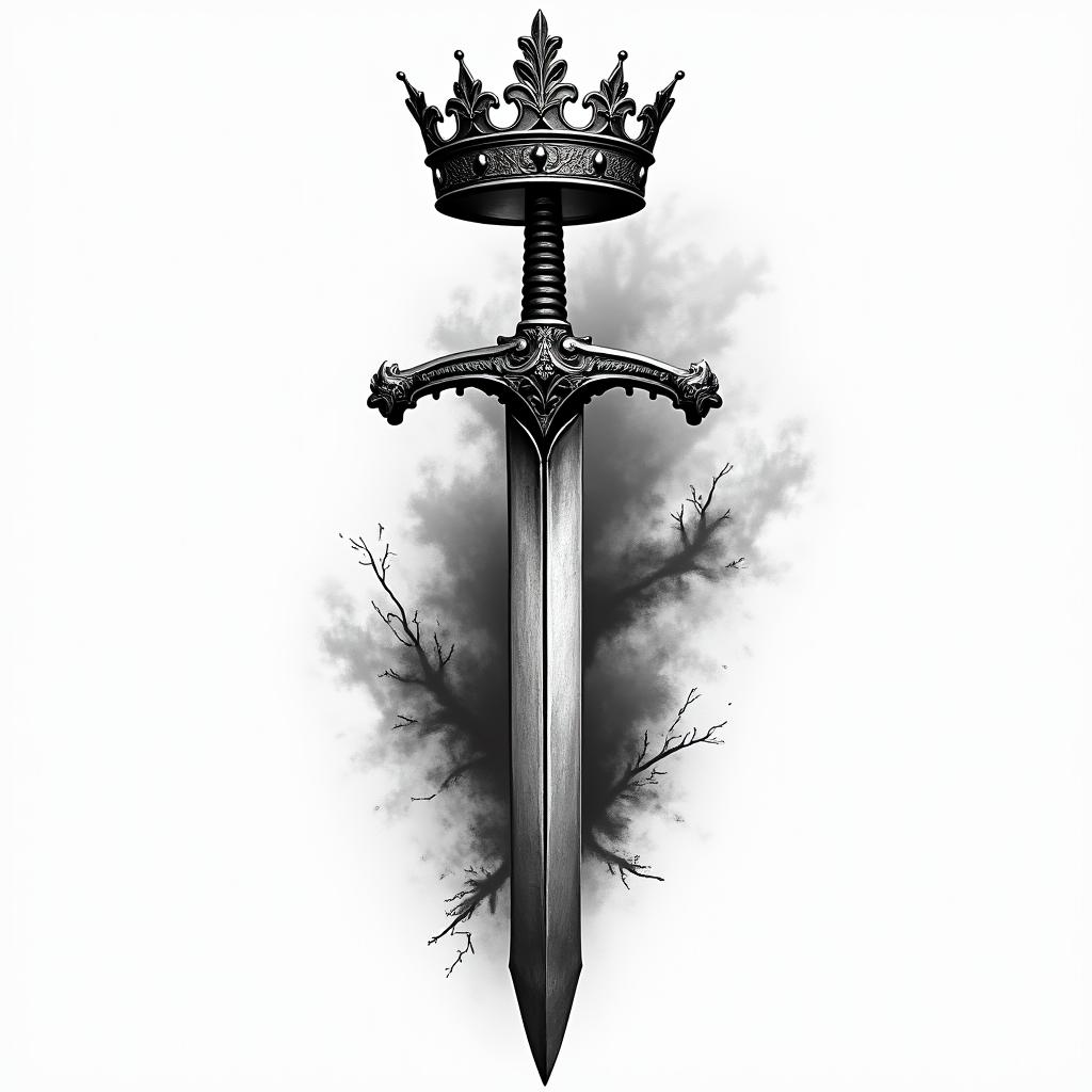 An crown whit a sword true ithigly detailed tattoo - Variation 4