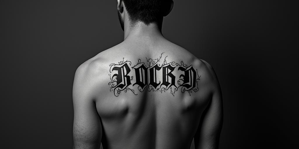 Rock and Roof (2 Fasta for ortext-based tattoo, gothic font ultra-realistic, perfectly placed, high-quality font design, photo-realistic shading, 8k, high quality, finely detailed typography - Variation 2