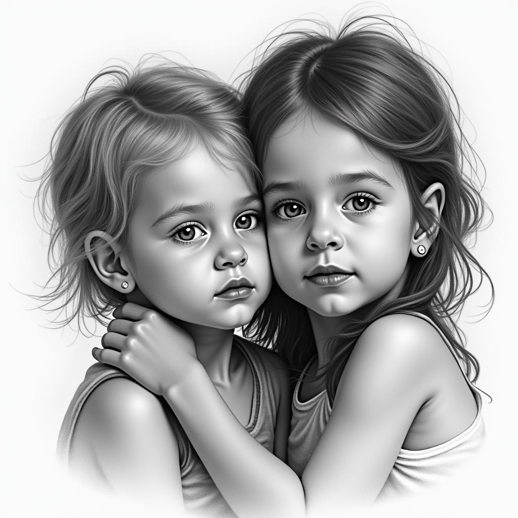 3 children, marriedin realism tattoo style, featuring a highly detailed, lifelike, capturing every detail, photorealistic, ultra realistic, intricate shading, smooth and sharp,   - Variation 2