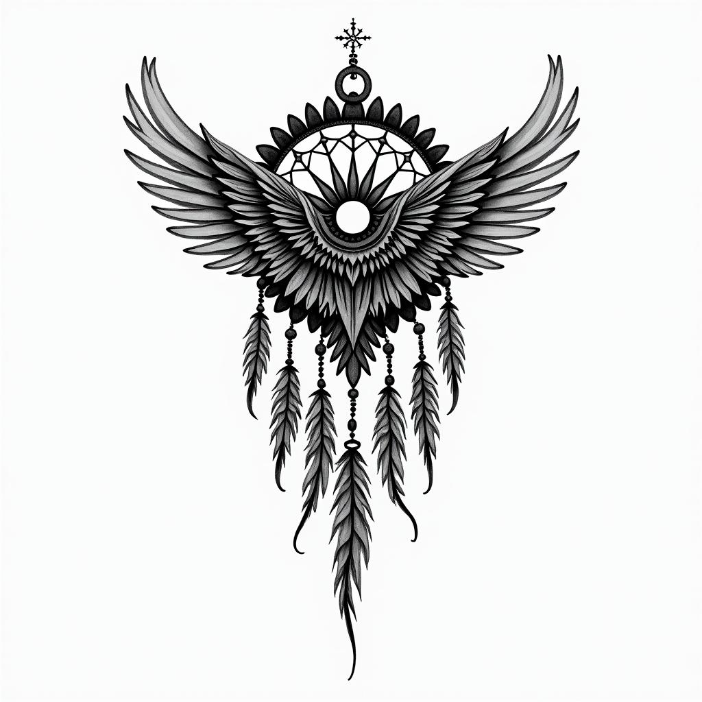 Dream catcherhigly detailed tattoo - Variation 7