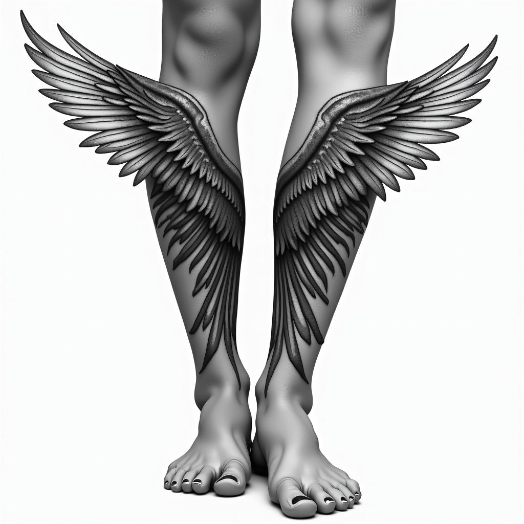 One wing, ankle,higly detailed tattoo - Variation 3
