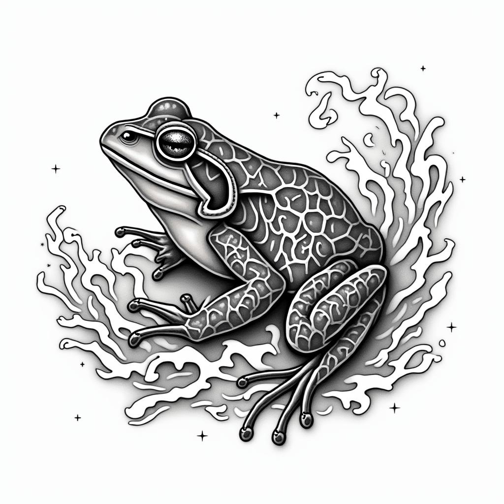 Ninja frogs with wavesin japanese style tattoo, detailed tattoo, traditional japanese culture tattoo, mythology, 8k