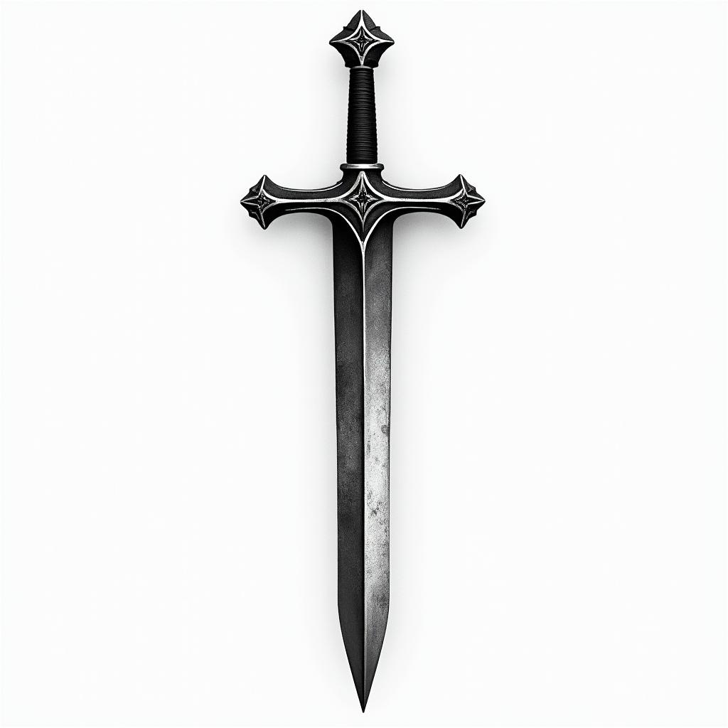 Handle of sword with cross on tophigly detailed tattoo - Variation 2