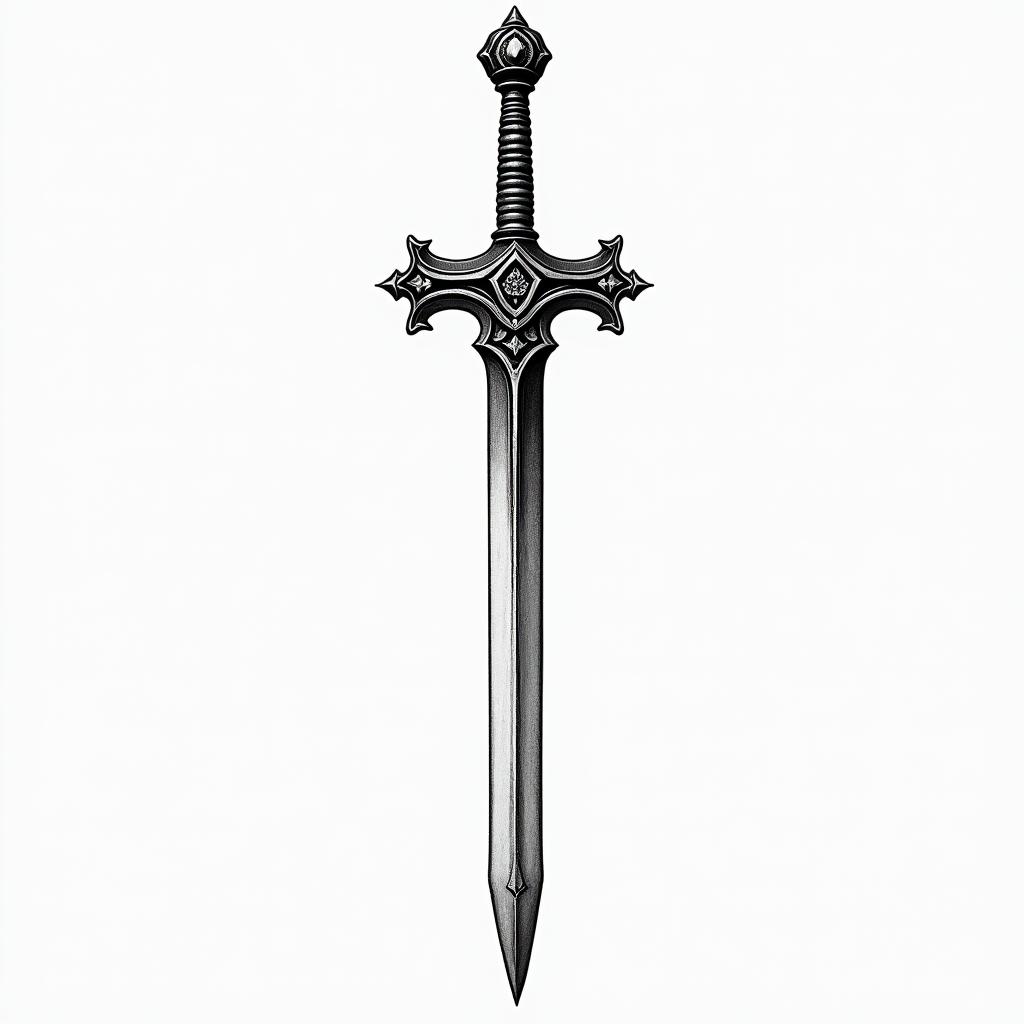 Handle of sword with cross on tophigly detailed tattoo - Variation 3