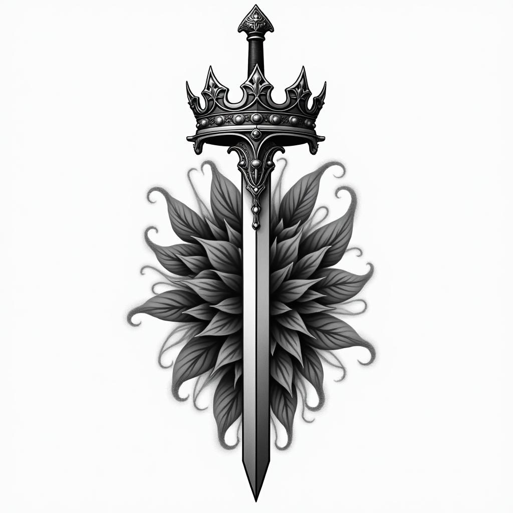 A crown 👑 whit a sword trhu ithigly detailed tattoo - Variation 9