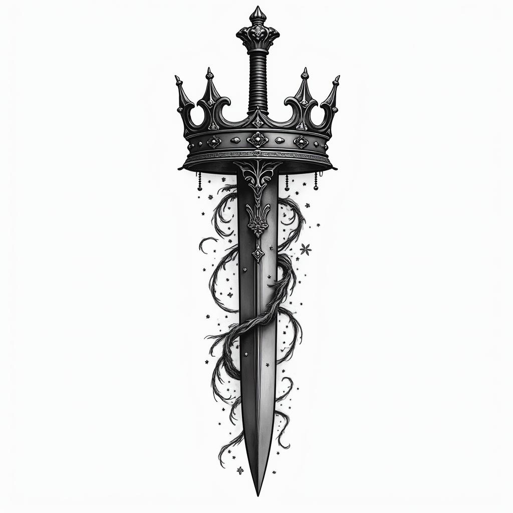 A crown 👑 whit a sword trhu ithigly detailed tattoo - Variation 12