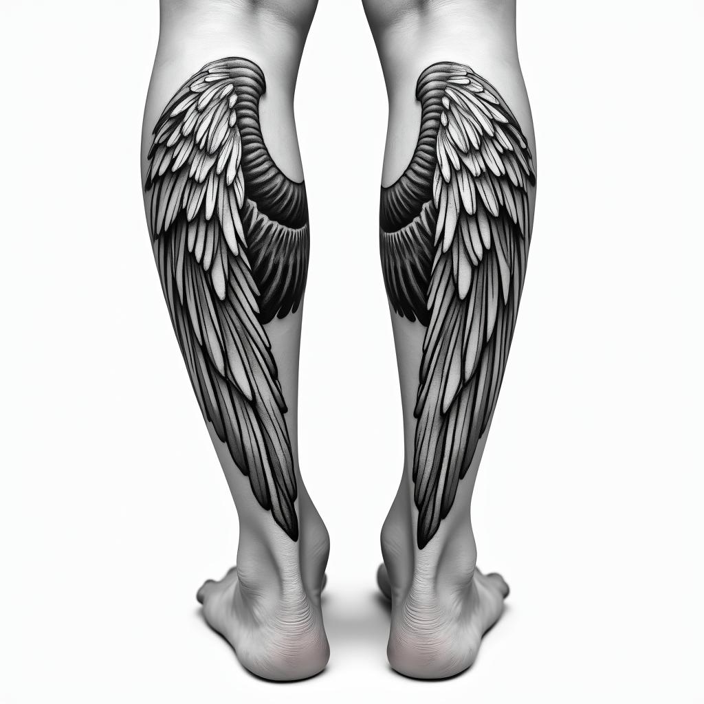 Wing tattoo on ankle/leghigly detailed tattoo - Variation 11