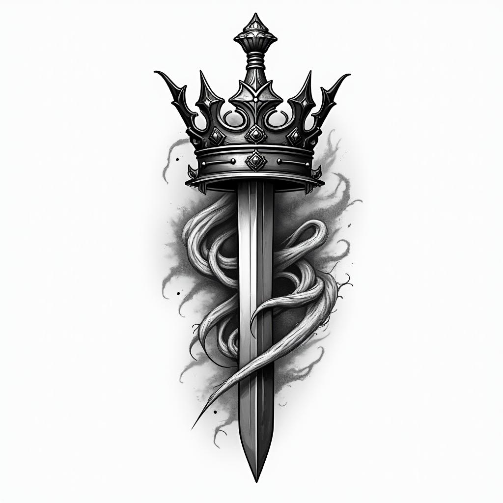 A crown 👑 whit a sword trhu ithigly detailed tattoo - Variation 5