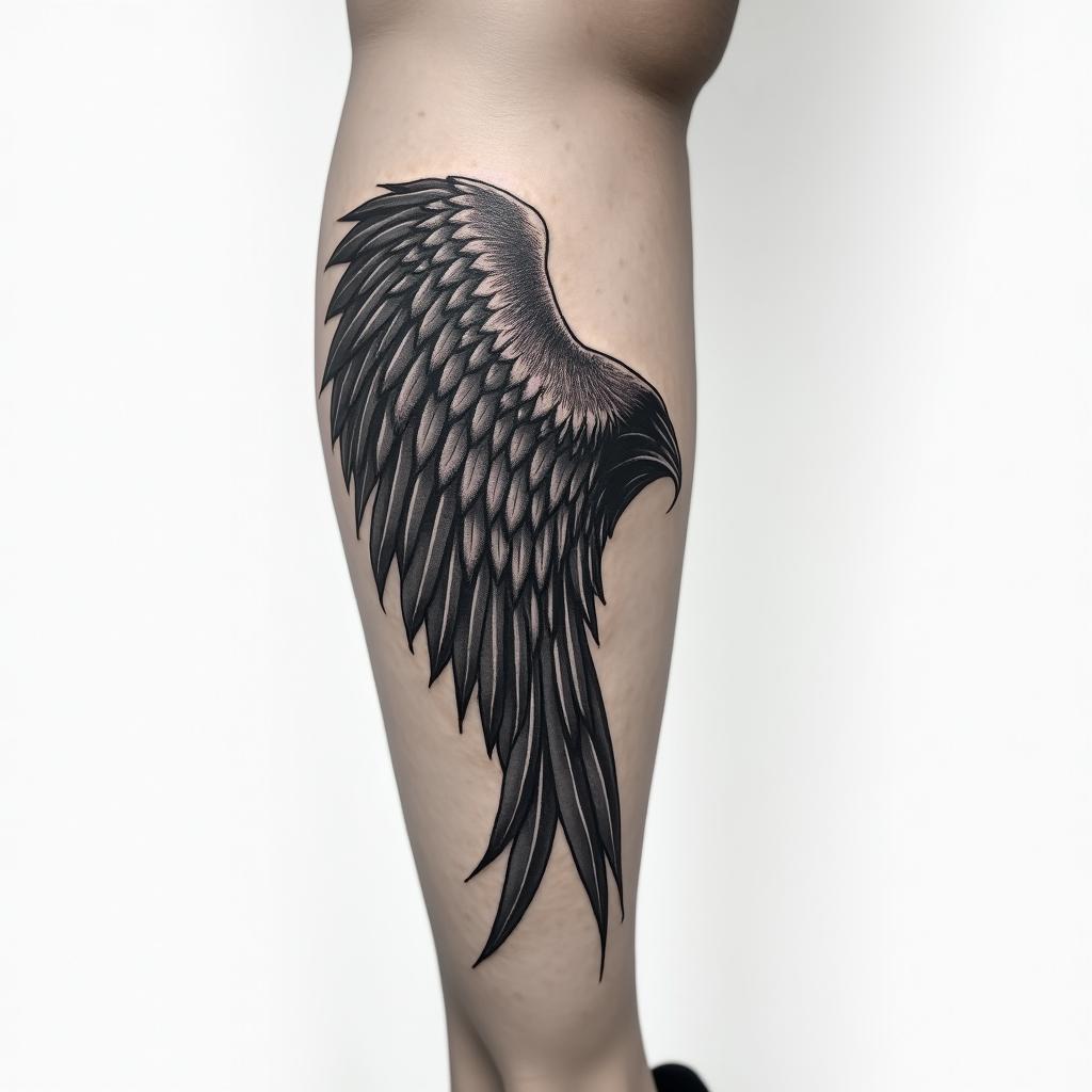 Wing tattoo on ankle/leghigly detailed tattoo - Variation 6