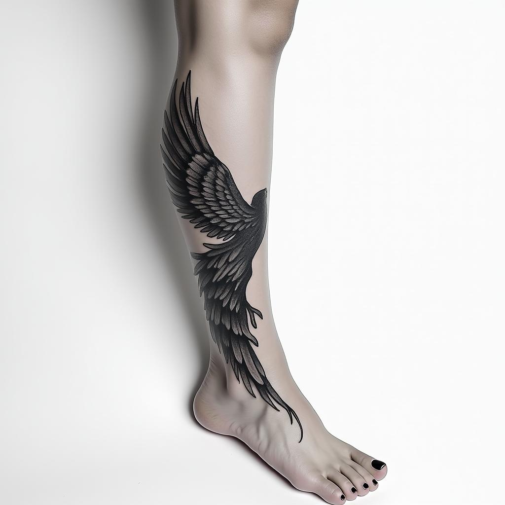 Wing tattoo on ankle/leghigly detailed tattoo - Variation 5
