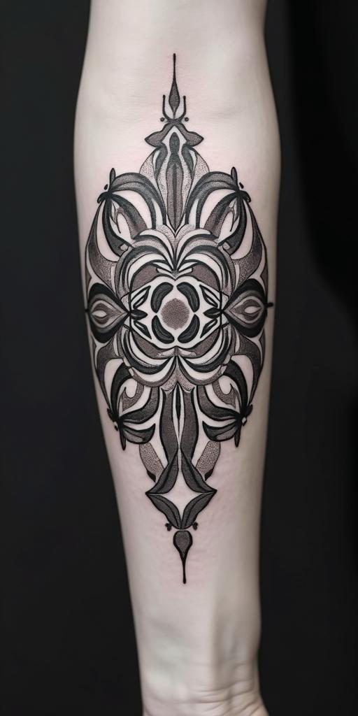 "Always be kind", gothic font, minimalistic, eye catching, non generic, sensible in geometric style tattoo, blending hexagons, mandala-inspired patterns, symmetrical and fractal design, clean lines, sharp angles