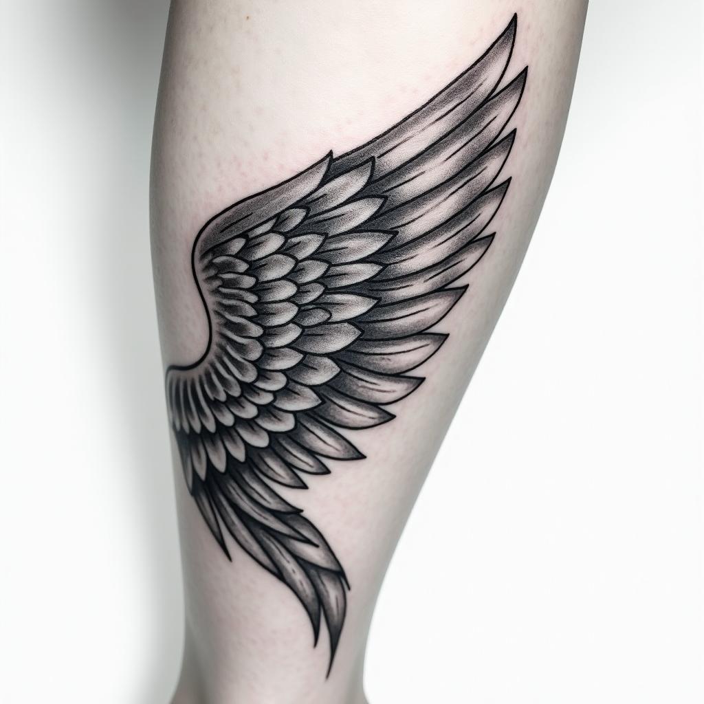 Wing tattoo on ankle/leghigly detailed tattoo - Variation 3