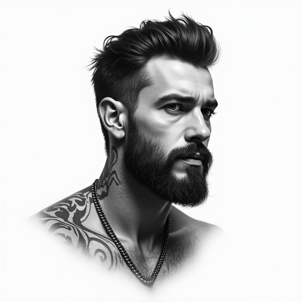Jonathan Samir Martínez Astaiza, Sagittarius, man, strong, intelligent.in portrait tattoo style, featuring a highly realistic and detailed depiction 