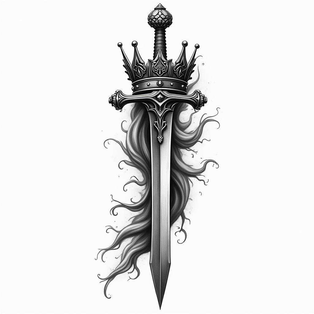 A crown 👑 whit a sword trhu ithigly detailed tattoo - Variation 2