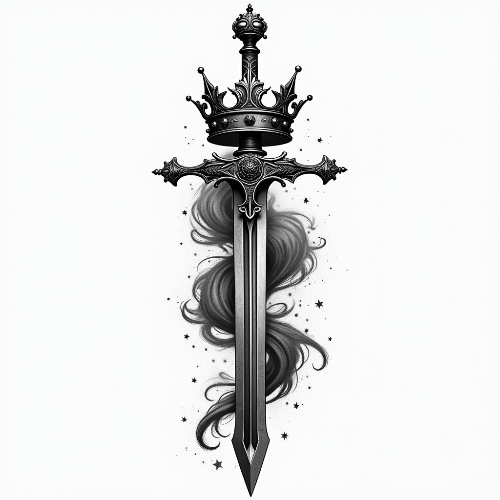 A crown 👑 whit a sword trhu ithigly detailed tattoo - Variation 3