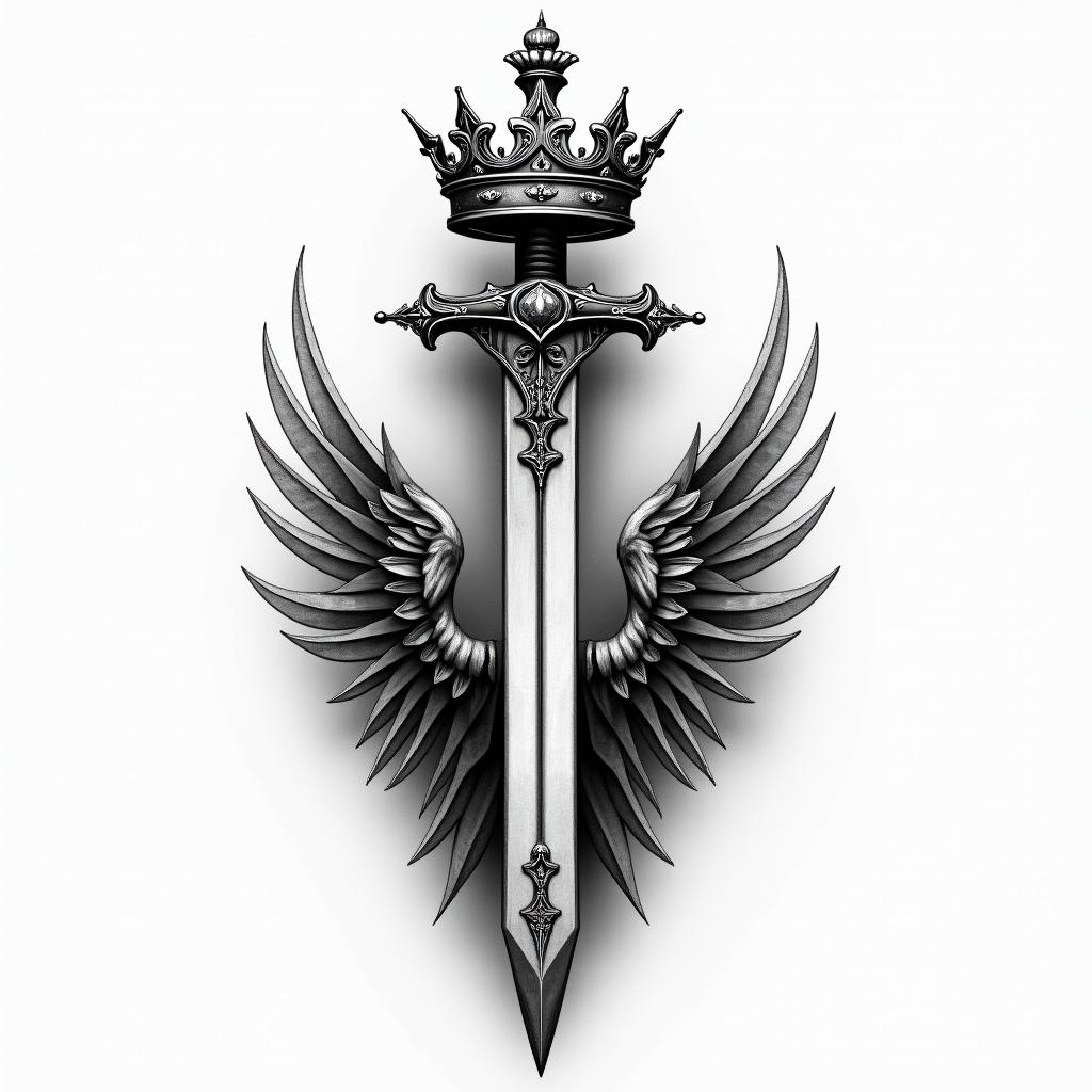 A crown 👑 whit a sword trhu ithigly detailed tattoo - Variation 4
