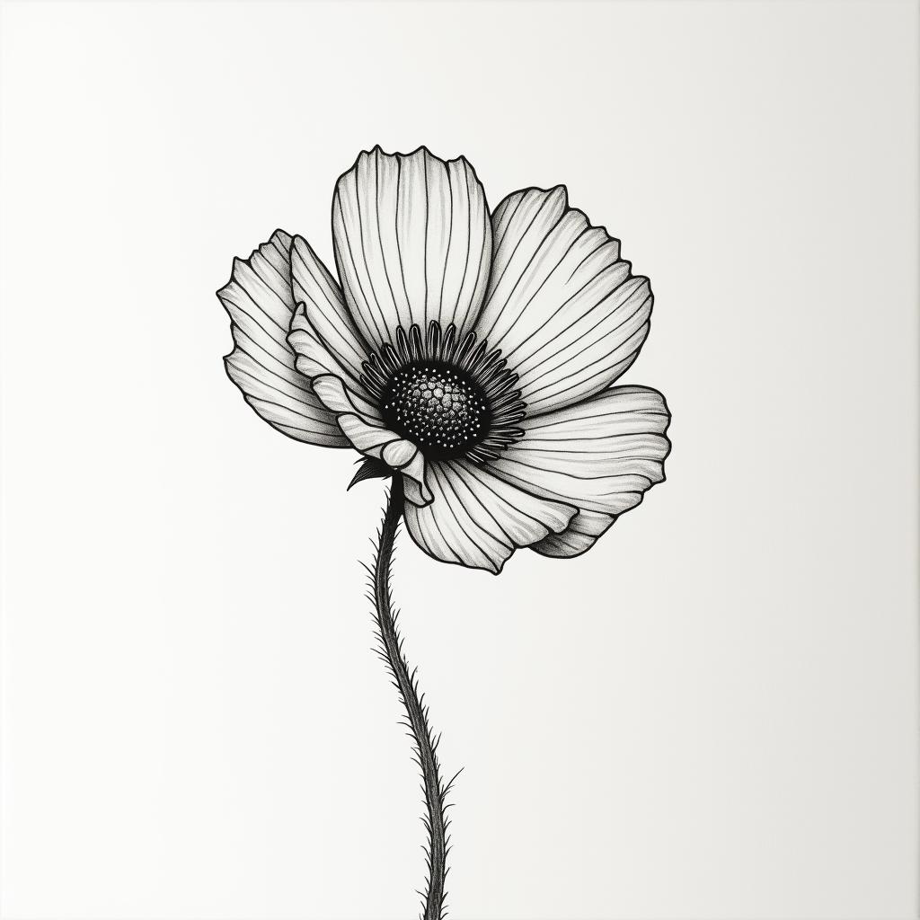 Tiny golden poppy fine line behind-the-earhigly detailed tattoo