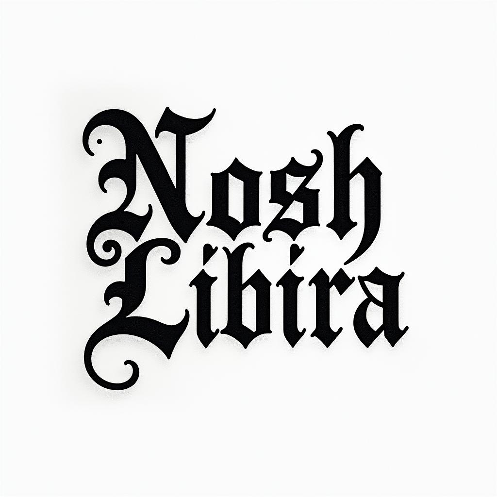 Noah, Libra, Gastoniatext-based tattoo, gothic font ultra-realistic, perfectly placed, high-quality font design, photo-realistic shading, 8k, high quality, finely detailed typography