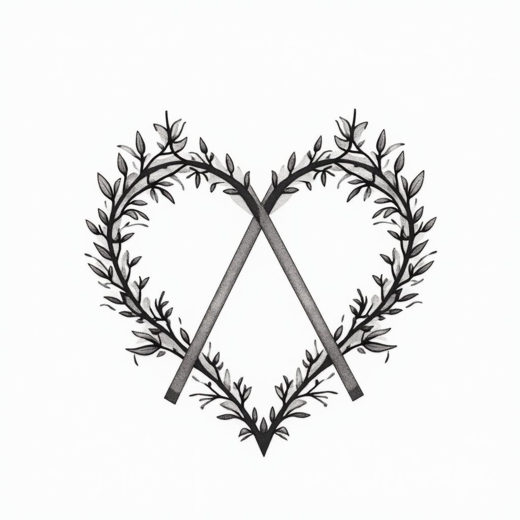 Infinity loop with the names Haley, Gabby, Kal-El & Arthur. Add flowers, 2 birds and color.in minimalist style tattoo, featuring simple shapes and fine lines, with minimal shading and details, tiny triangles, creating a sense of balance and harmony - Variation 6