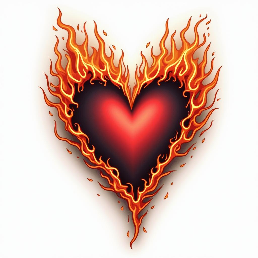 Fire Brigade Heartin flame tattoo style showcasing fiery elements with dynamic flame patterns, glowing effect of flames, natural colors - Variation 3