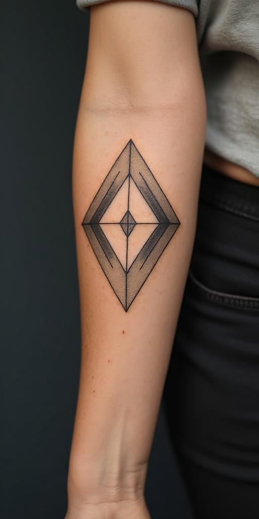 A tattoo that expresses the struggle to be better every day.in minimalist style tattoo, featuring simple shapes and fine lines, with minimal shading and details, tiny triangles, creating a sense of balance and harmony - Variation 6
