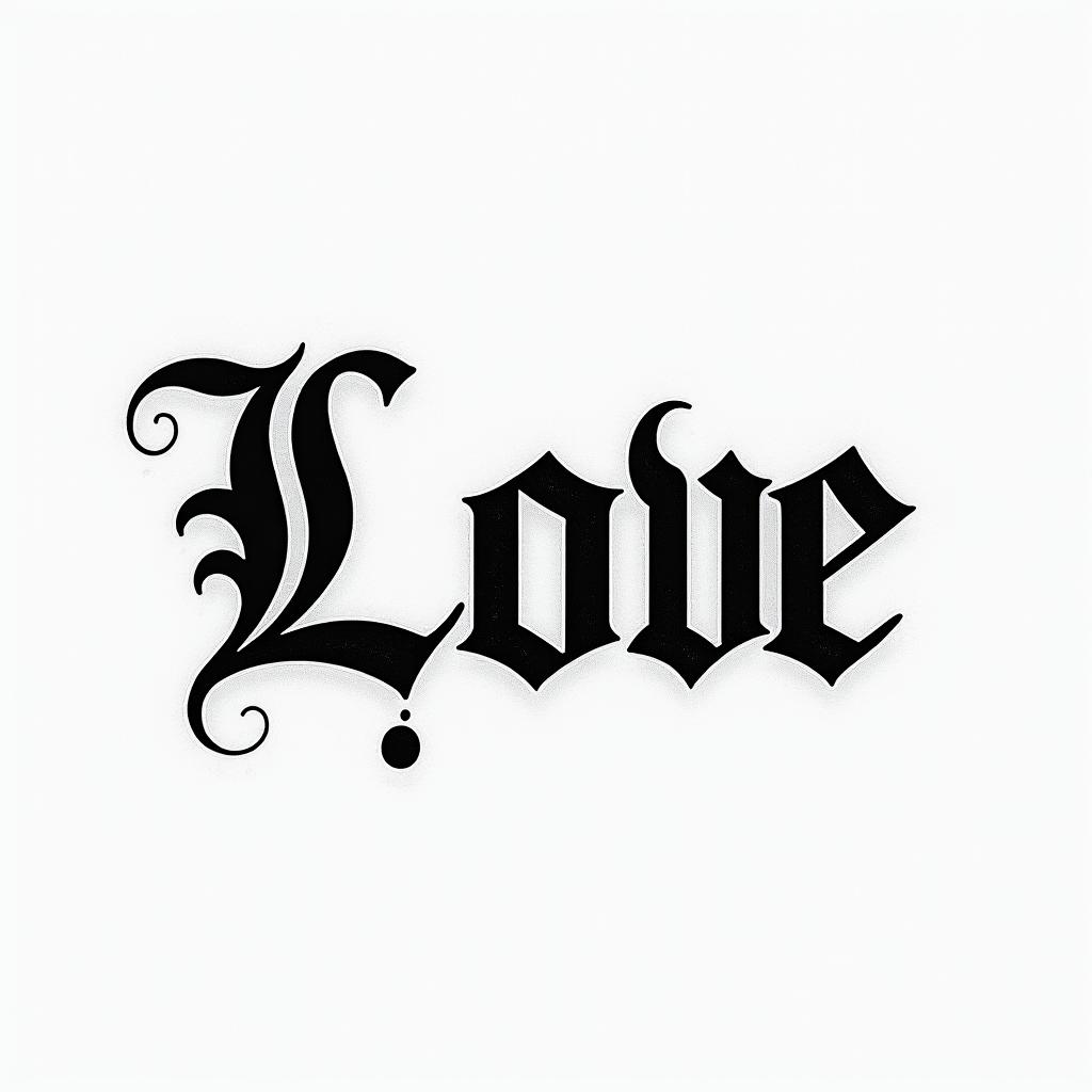 Lovetext-based tattoo, gothic font ultra-realistic, perfectly placed, high-quality font design, photo-realistic shading, 8k, high quality, finely detailed typography - Variation 4