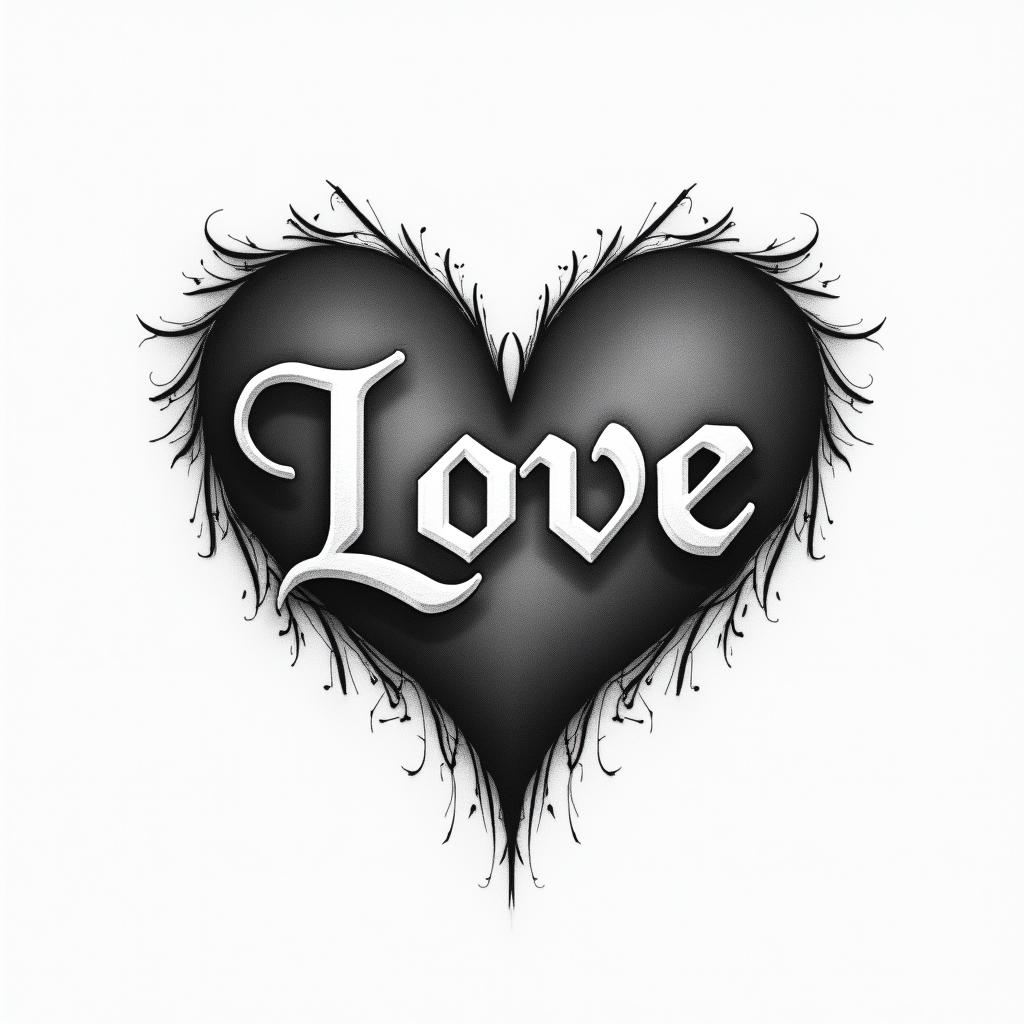 Lovetext-based tattoo, gothic font ultra-realistic, perfectly placed, high-quality font design, photo-realistic shading, 8k, high quality, finely detailed typography - Variation 1