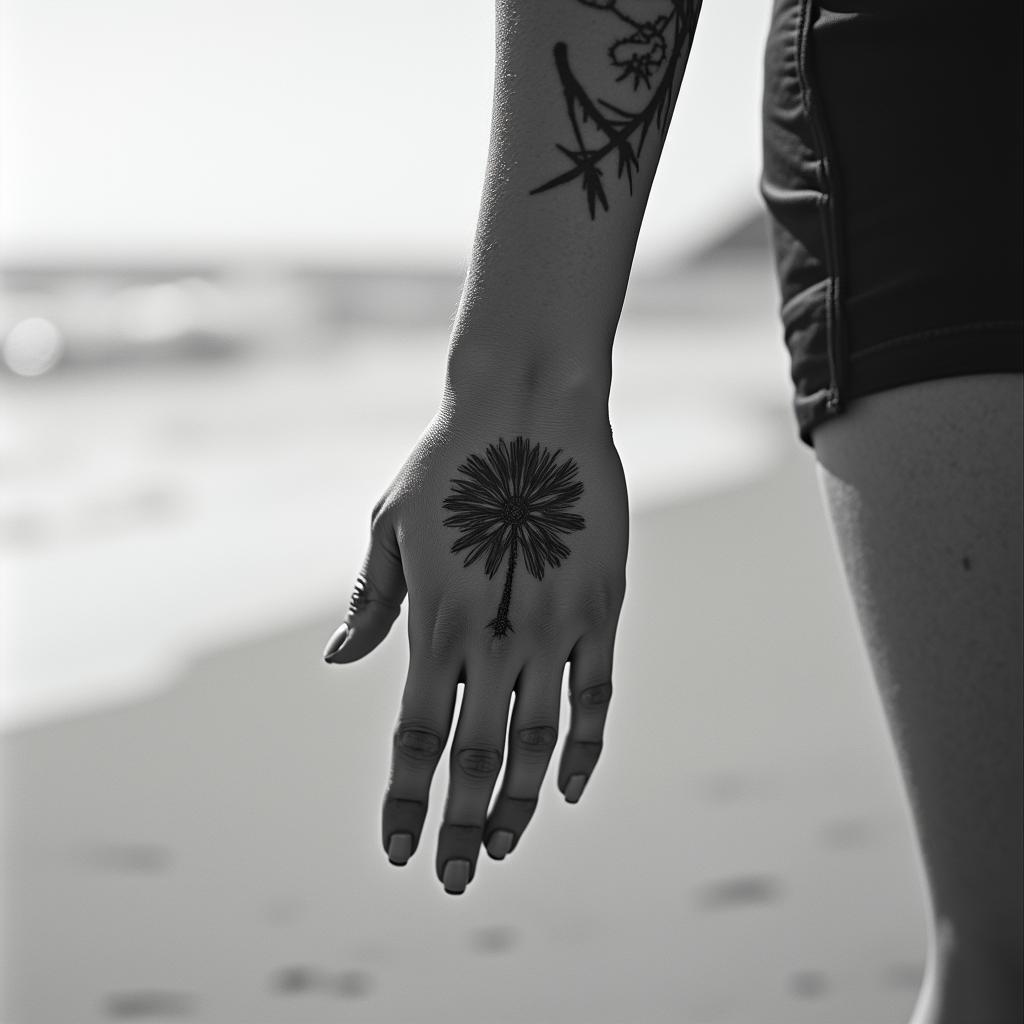4 silhouettes walking on the beachhigly detailed tattoo