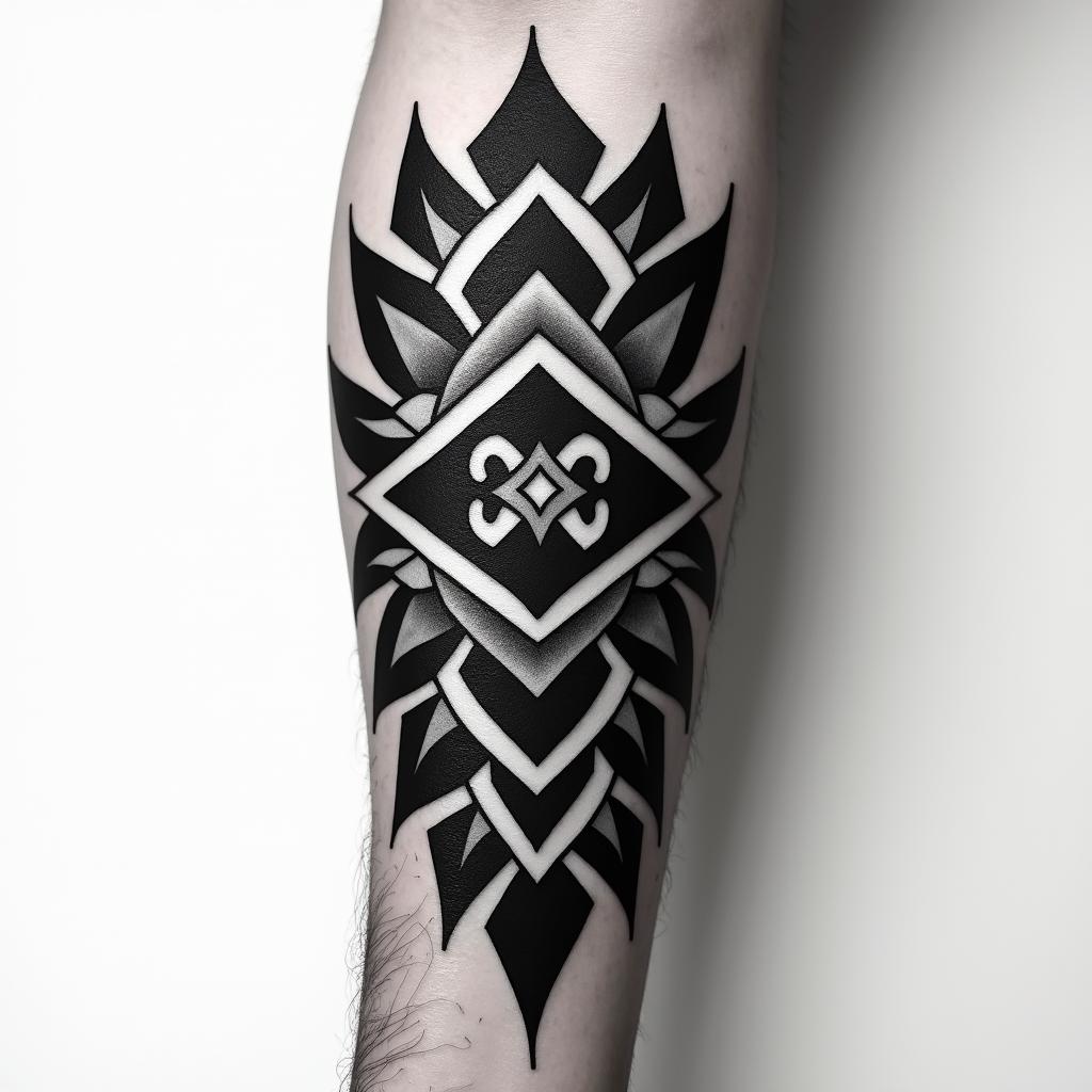 I want a black and white tattoo with shadows for my forearm that is unique.in tribal tattoo style, featuring bold and black geometric shapes, curved lines, intertwine and flow seamlessly, creating a powerful and symbolic design, polynesian and maori styles