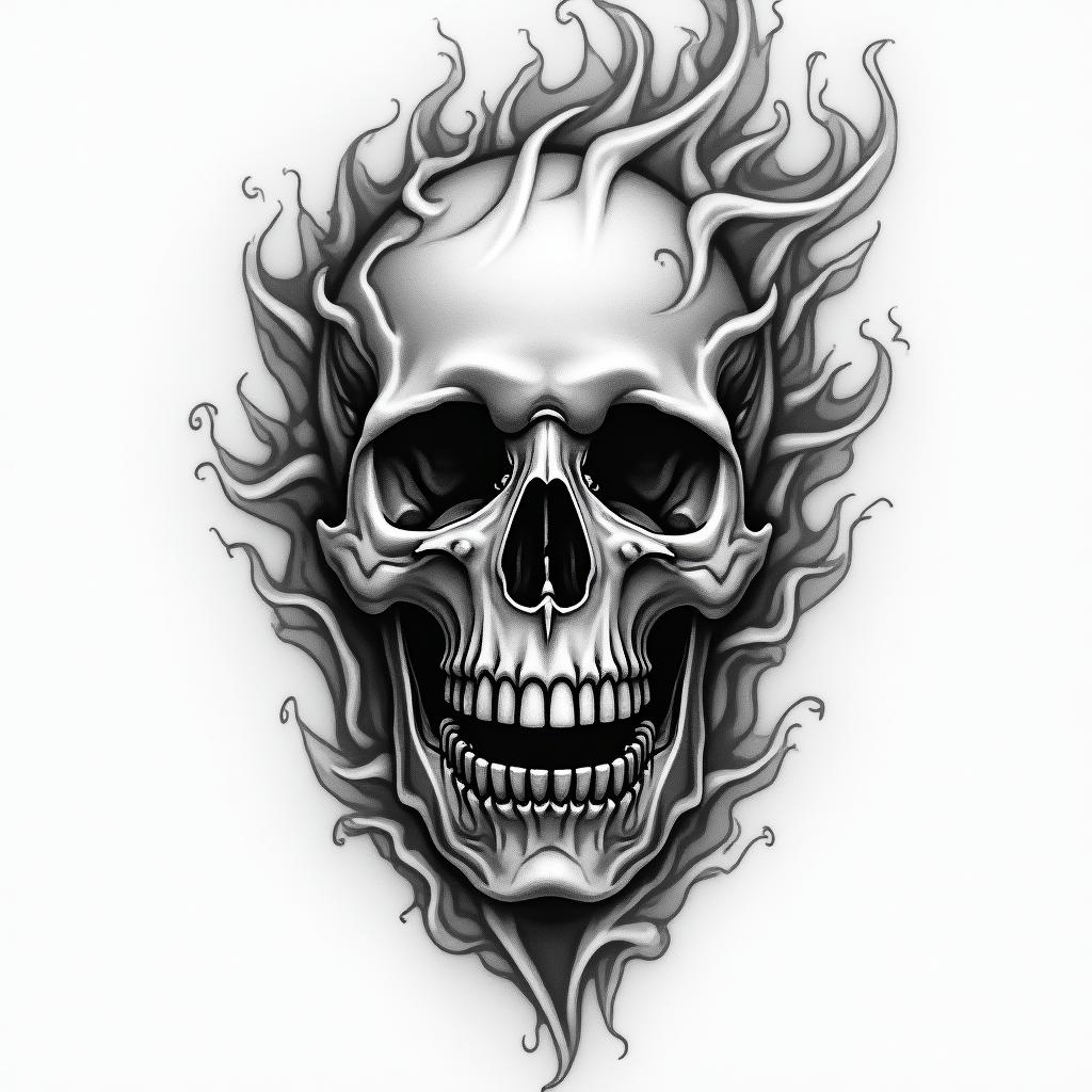 Skull Fire Brigade Lovehigly detailed tattoo - Variation 2