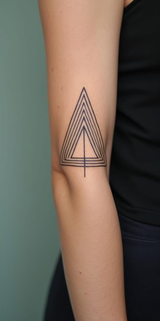 A tattoo that expresses the struggle to be better every day.in minimalist style tattoo, featuring simple shapes and fine lines, with minimal shading and details, tiny triangles, creating a sense of balance and harmony - Variation 2