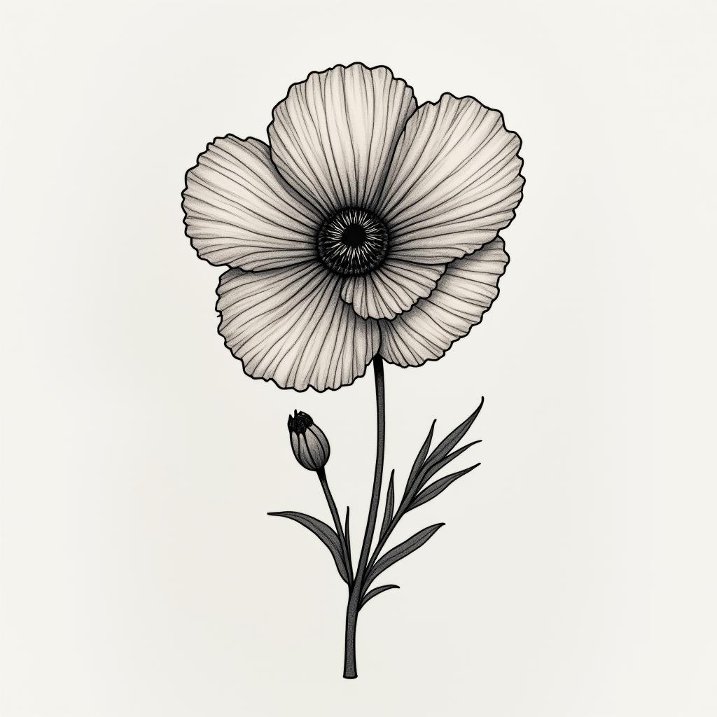 Tiny golden poppy behind-the-ear tattoohigly detailed tattoo - Variation 2