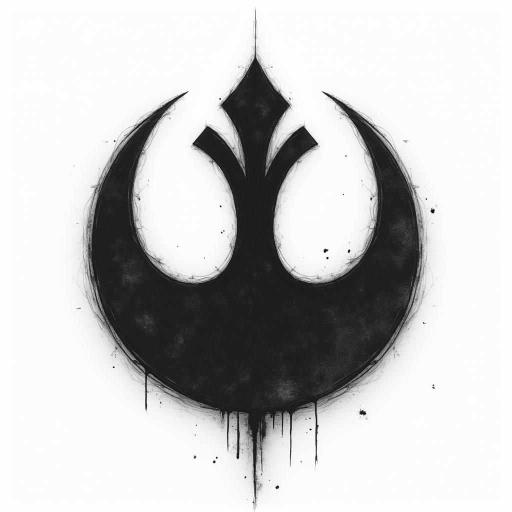 Rebel alliance symbol from star wars
3" approx
sketchy look to it
black and grey
include star wars imagery but not in a way that overwhelms the rebel alliance symbol
not generic - feel free to be unique
make it a little more feminine / beautiful 

in authentic tattoo style, incorporating traditional modifications, bold black outlines, solid color fills, featuring classic authentic elements