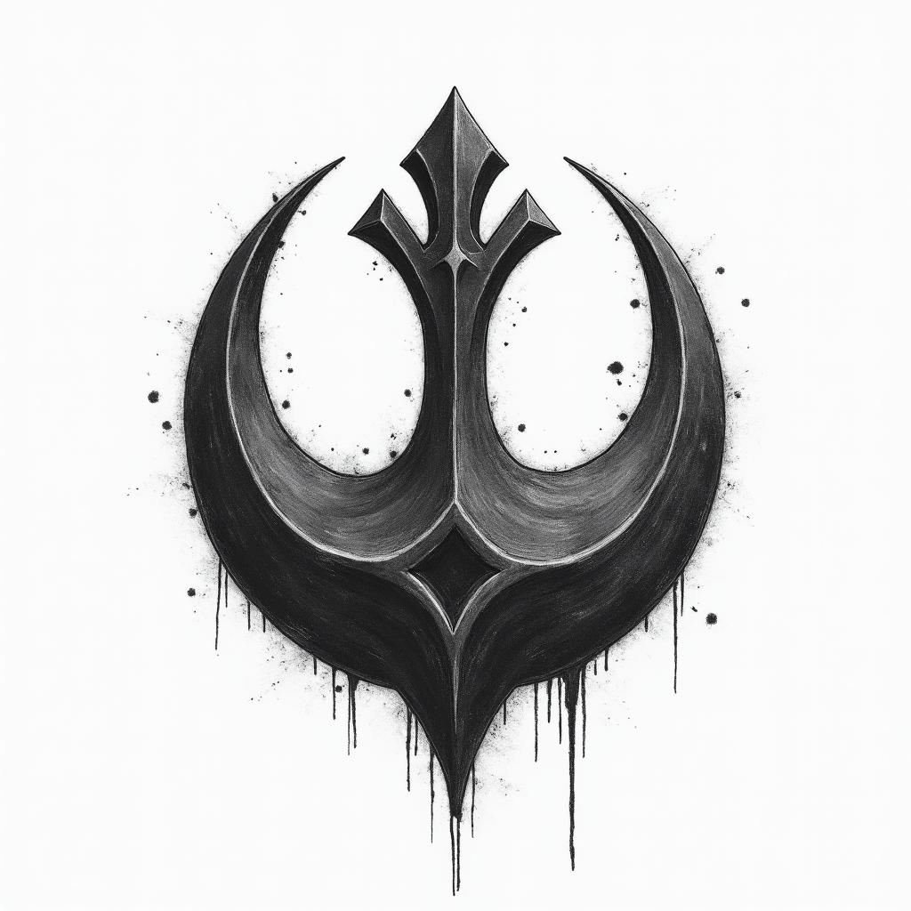 Rebel alliance symbol from star wars
3" approx
sketchy look to it
black and grey
include star wars imagery but not in a way that overwhelms the rebel alliance symbol
not generic - feel free to be unique
make it a little more feminine / beautiful 

in authentic tattoo style, incorporating traditional modifications, bold black outlines, solid color fills, featuring classic authentic elements - Variation 2