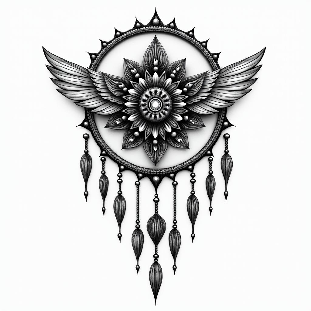 Dream catcherhigly detailed tattoo - Variation 2
