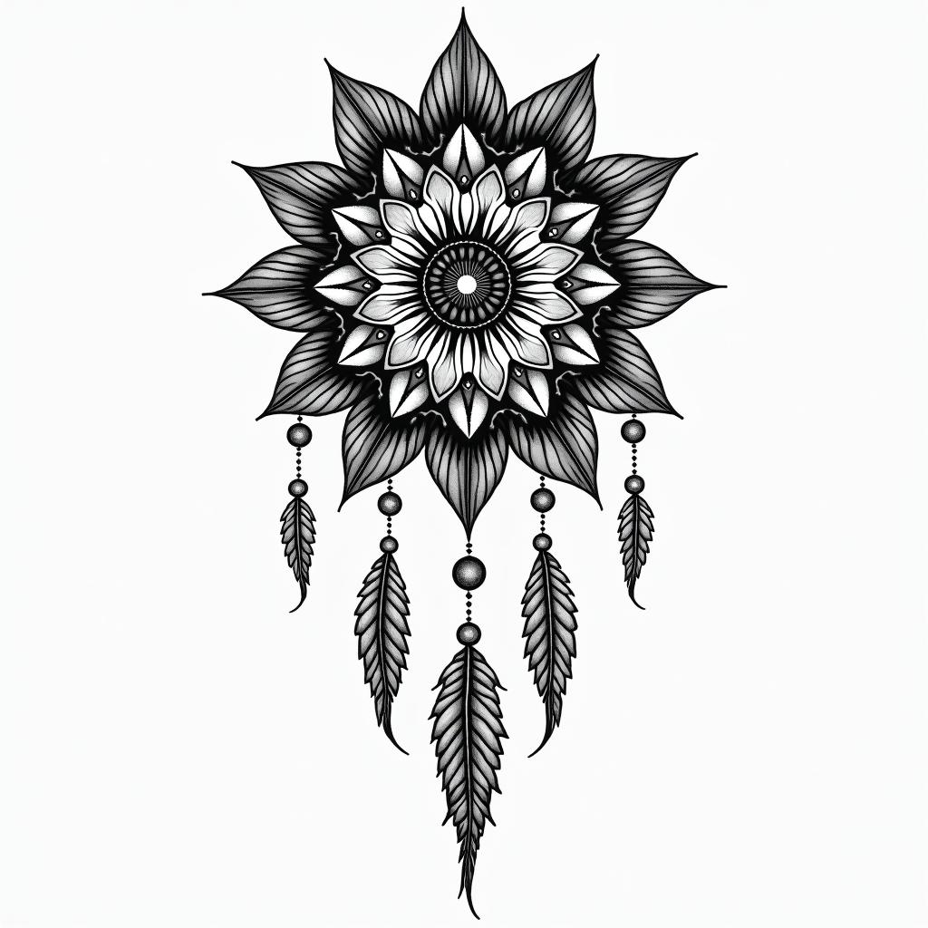 Dream catcherhigly detailed tattoo - Variation 3